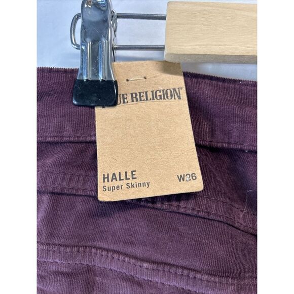 True Religion Halle Mid Rise Super Skinny Pants Womens Size 26 Purple Corduroy - Picture 6 of 6